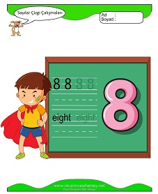 okul öncesi çocuklar için 8 Rakamı Çizgi çalışma sayfaları